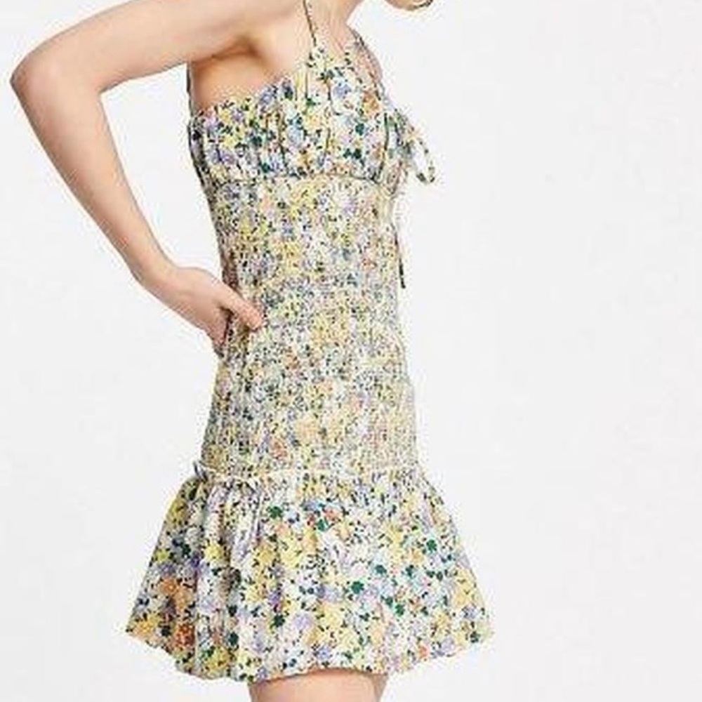 ASOS Floral Mini Dress in Blue and Yellow